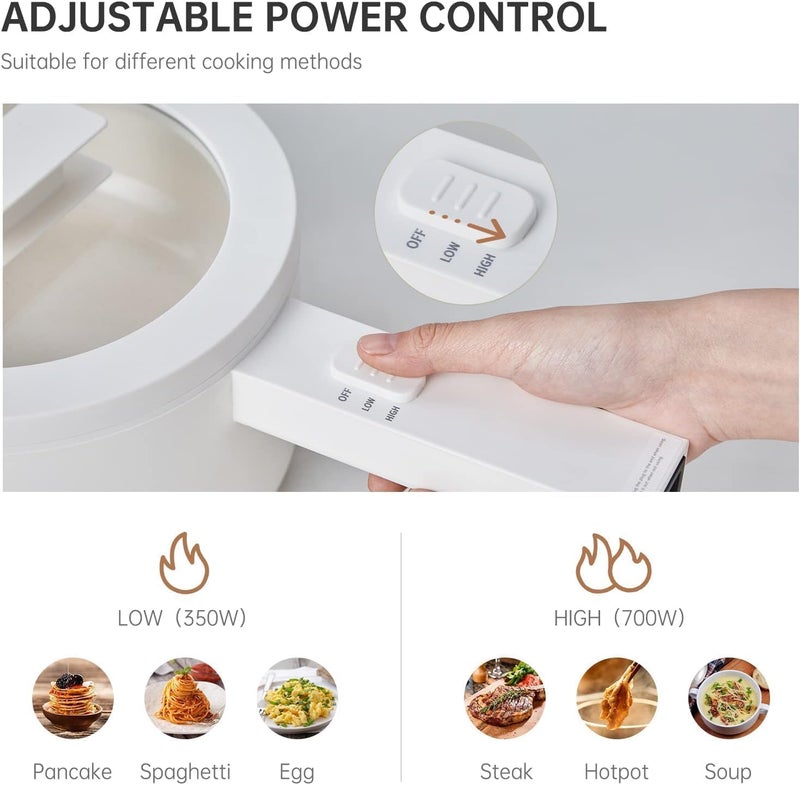 olayks أولاكيس. وعاء كهربائي ساخن، 1.5 لتر وعاء ساخن صغير، وعاء محمول غير لاصق بتزجيج خزفي، وعاء كهربائي للستيك، البيض، الأرز المقلي، الشوفان، الحساء، الرامن مع تحكم مزدوج في الطاقة، وعاء كهربائي للسكن الجامعي - Image 5